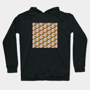 Puff balls Mushroom Surface pattern in golden brown, coral and green Hoodie